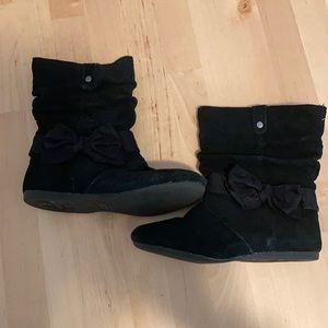 Black leather suede girls boots
